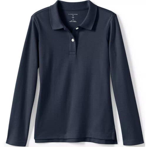 Lands' End School Uniform Girls Long Sleeve Feminine Fit Interlock Polo Shirt Thumbnail
